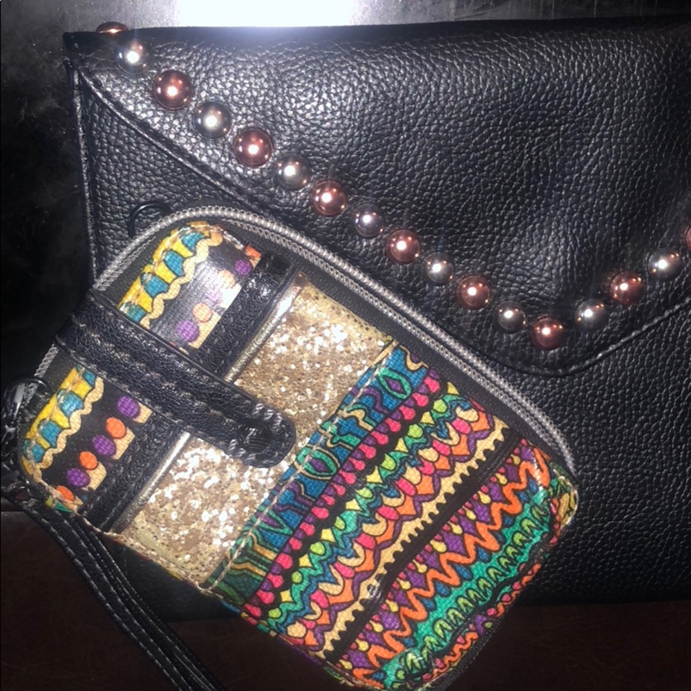 Black Beaded Clutch with Free Wristlet Wallet